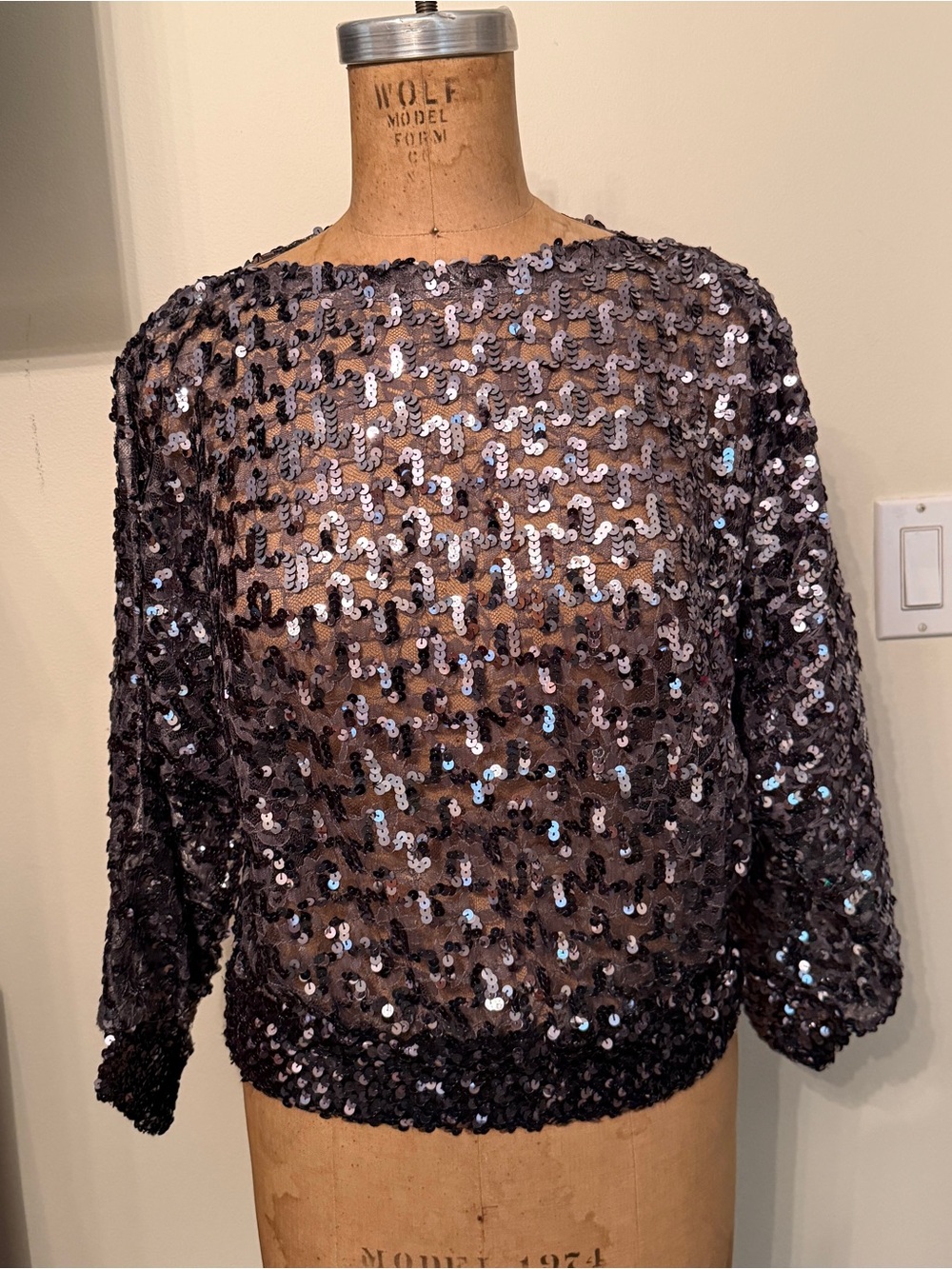 Vintage Grey Sequin Dolman Sleeve Top